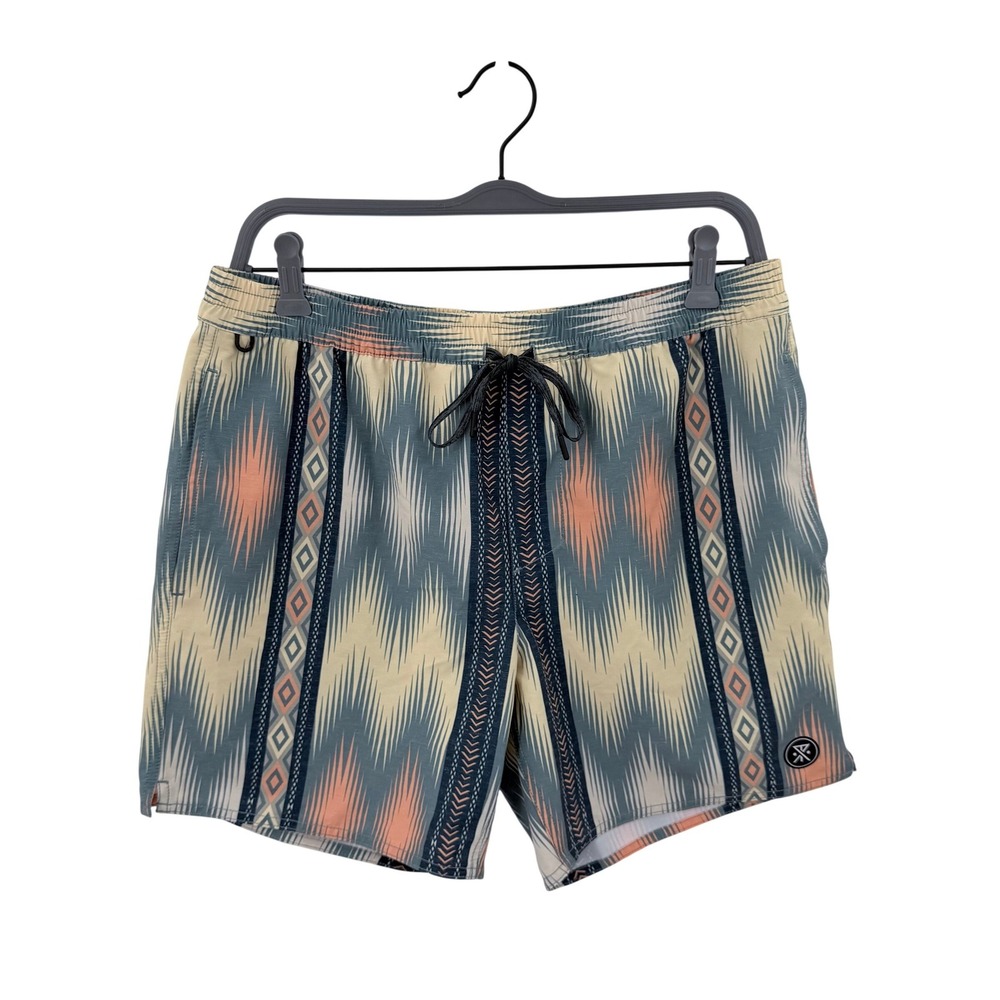 Roark Shorey Tremor Geometric Hemp Blend Board Shorts Swim Trunks M